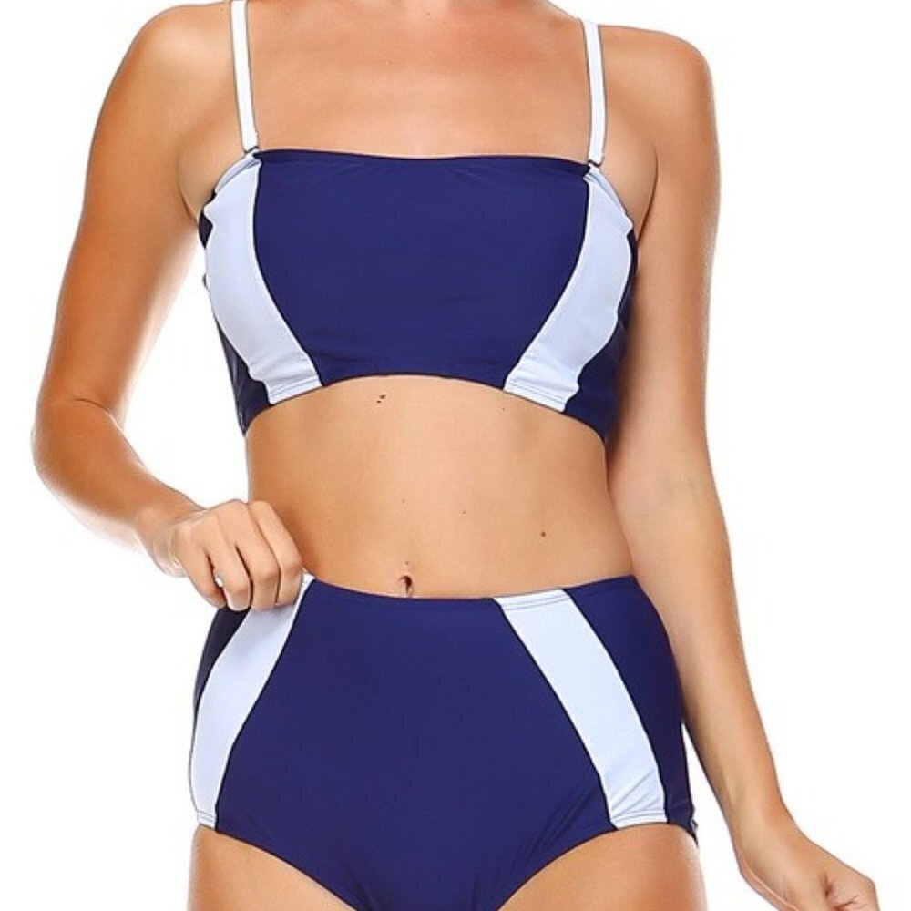 Envya Two Piece Colorblock Bikini Set Blue White S M L